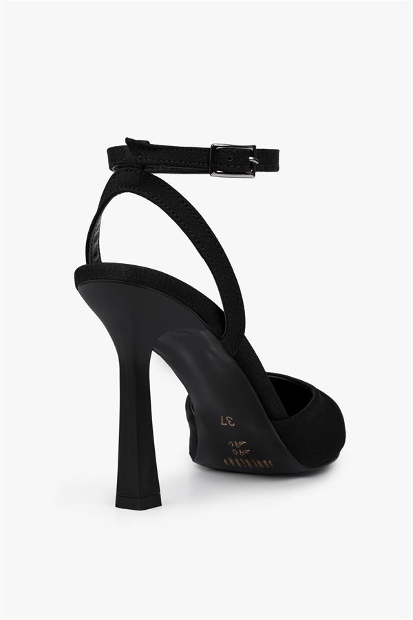 Kadın Martini Siyah Saten Kemerli Bilek Bağlı Stiletto