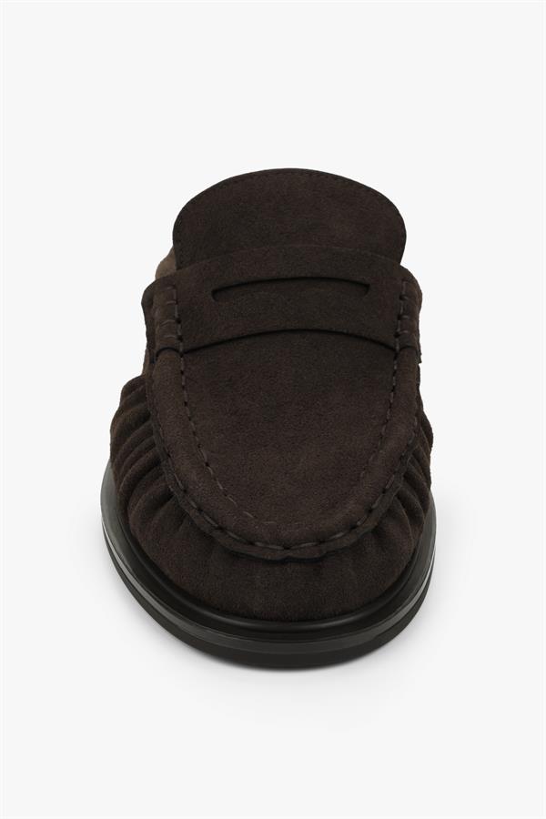 Kadın Mavien Kahve Süet Büzgülü Terlik Loafer