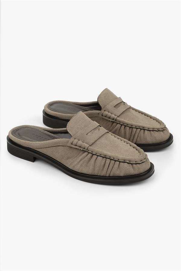 Kadın Mavien Vizon Süet Büzgülü Terlik Loafer