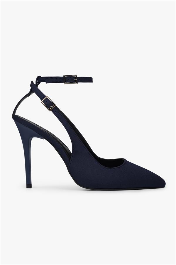 Kadın Mila Lacivert Zara Saten Kemerli Bilekten Bağlı Stiletto
