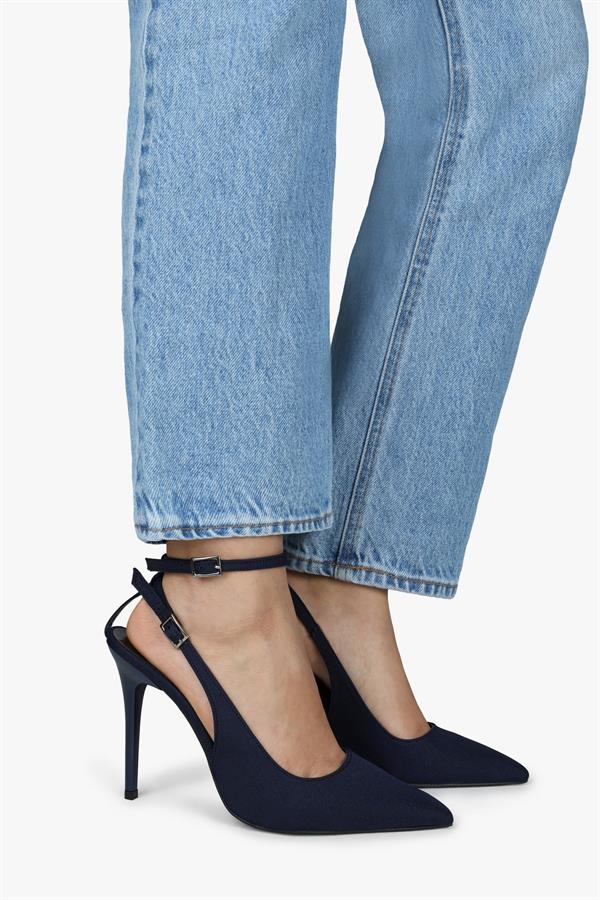 Kadın Mila Lacivert Zara Saten Kemerli Bilekten Bağlı Stiletto