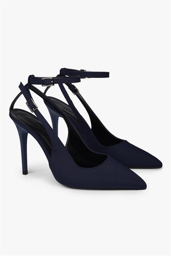 Kadın Mila Lacivert Zara Saten Kemerli Bilekten Bağlı Stiletto