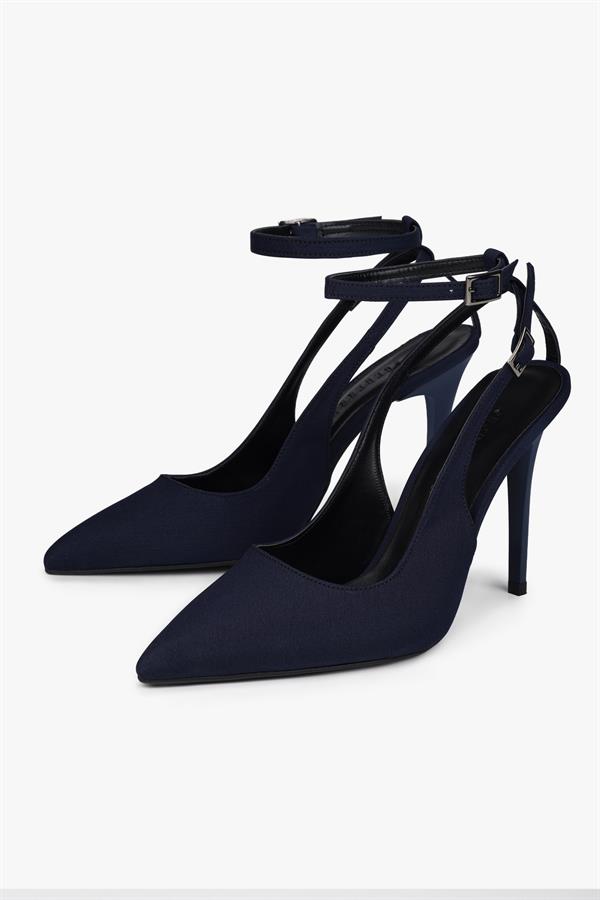 Kadın Mila Lacivert Zara Saten Kemerli Bilekten Bağlı Stiletto