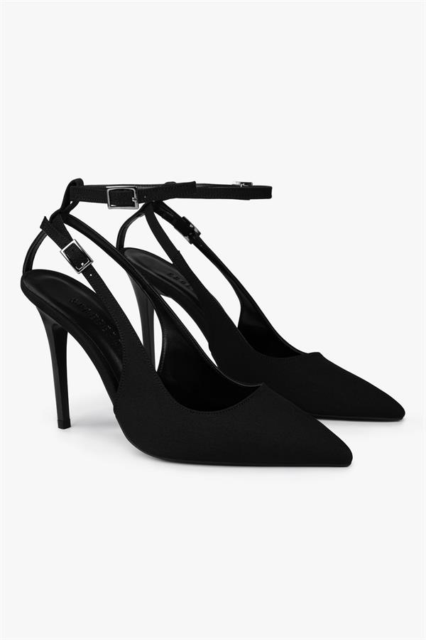 Kadın Mila Siyah Zara Saten Kemerli Bilekten Bağlı Stiletto