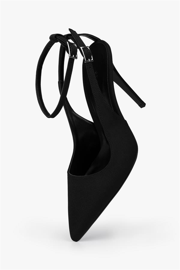 Kadın Mila Siyah Zara Saten Kemerli Bilekten Bağlı Stiletto
