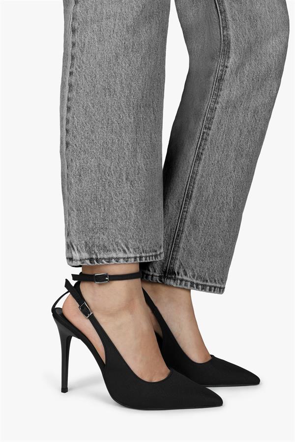 Kadın Mila Siyah Zara Saten Kemerli Bilekten Bağlı Stiletto