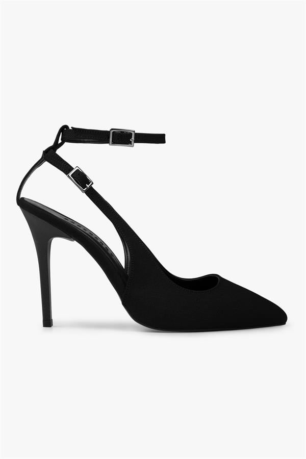 Kadın Mila Siyah Zara Saten Kemerli Bilekten Bağlı Stiletto