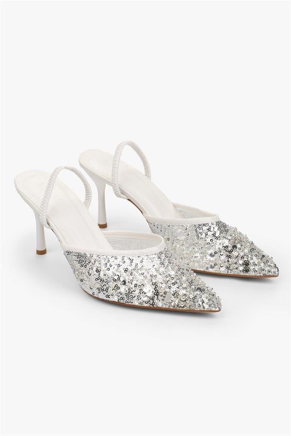 Kadın Monica Beyaz Taşlı Pullu Stiletto