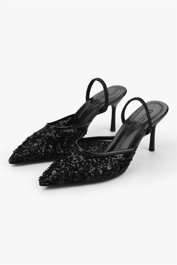 Kadın Monica Siyah Taşlı Pullu Stiletto