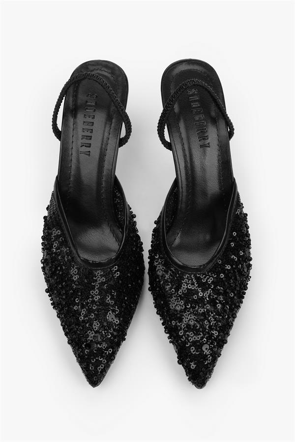 Kadın Monica Siyah Taşlı Pullu Stiletto