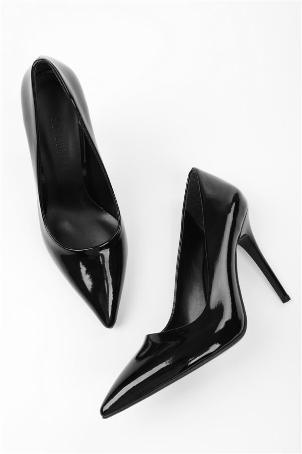 Kadın Nakou Siyah Rugan Klasik Topuklu Stiletto