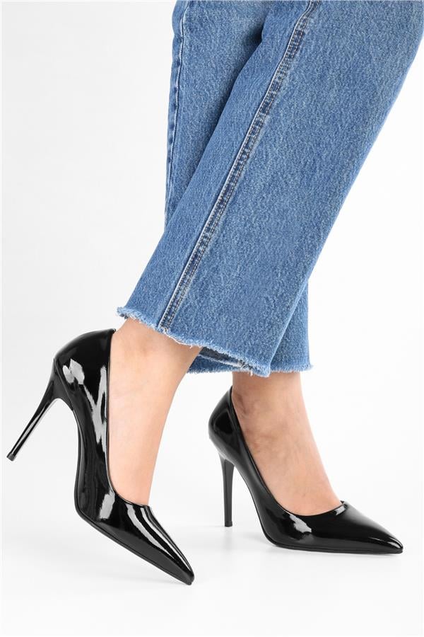 Kadın Nakou Siyah Rugan Klasik Topuklu Stiletto