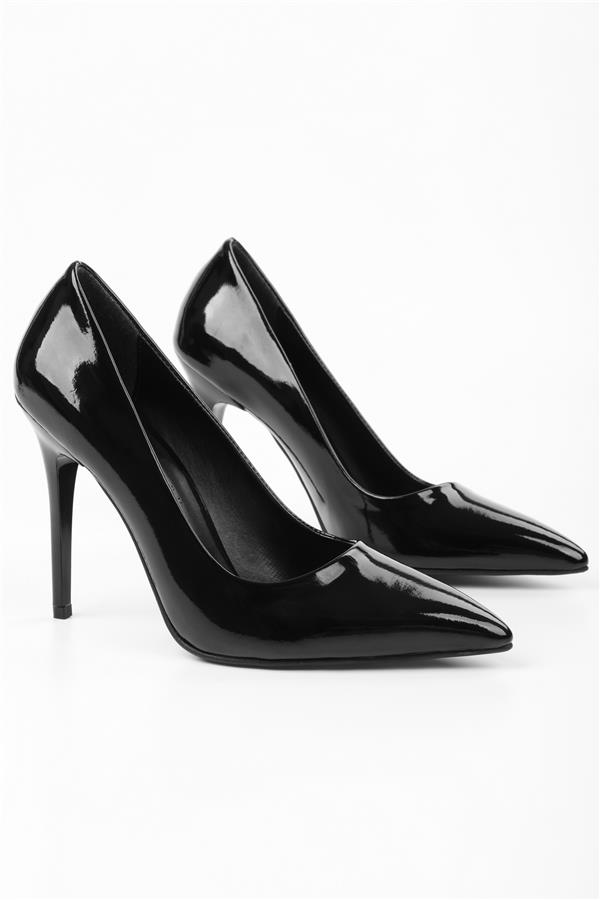 Kadın Nakou Siyah Rugan Klasik Topuklu Stiletto