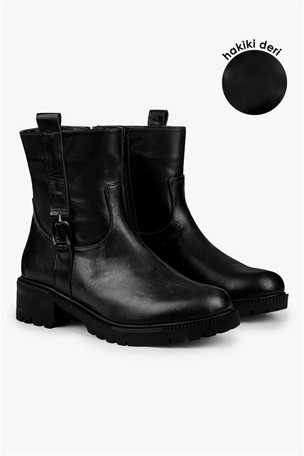 Kadın Raze Siyah Hakiki Deri Bot