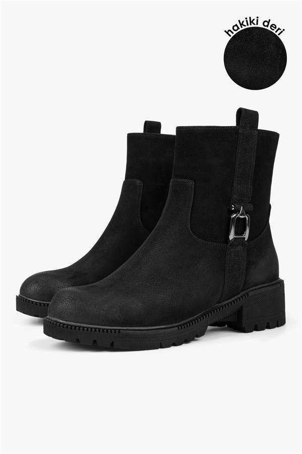 Kadın Raze Siyah Hakiki Deri Nubuk Bot