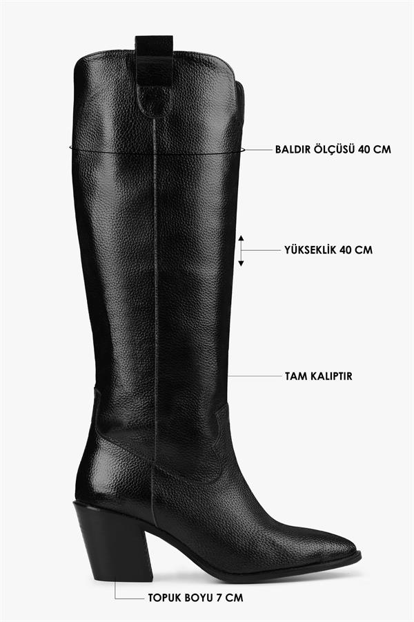 Kadın Rebel Siyah Cilt Kovboy Çizme