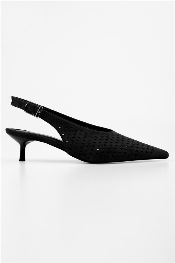 Kadın Rilou Siyah Süet Delikli Dekolteli Stiletto