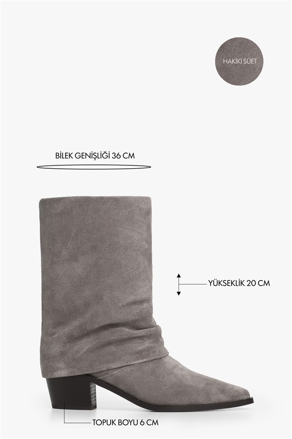 Kadın Roselle Gri Hakiki Süet Deri Western Bot
