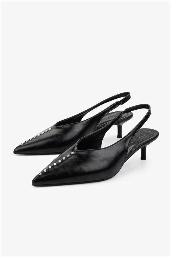 Kadın Roviel Siyah Cilt Trok Detaylı Stiletto