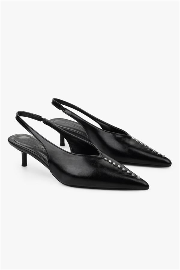 Kadın Roviel Siyah Cilt Trok Detaylı Stiletto