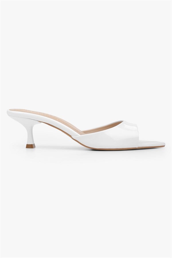 Kadın Seina Beyaz Rugan Mini Topuklu Terlik