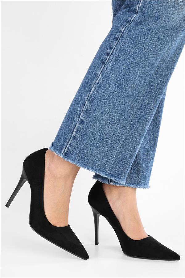 Kadın Sensei Siyah Süet Klasik Topuklu Stiletto
