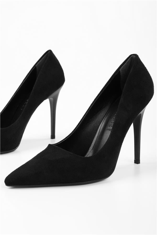 Kadın Sensei Siyah Süet Klasik Topuklu Stiletto