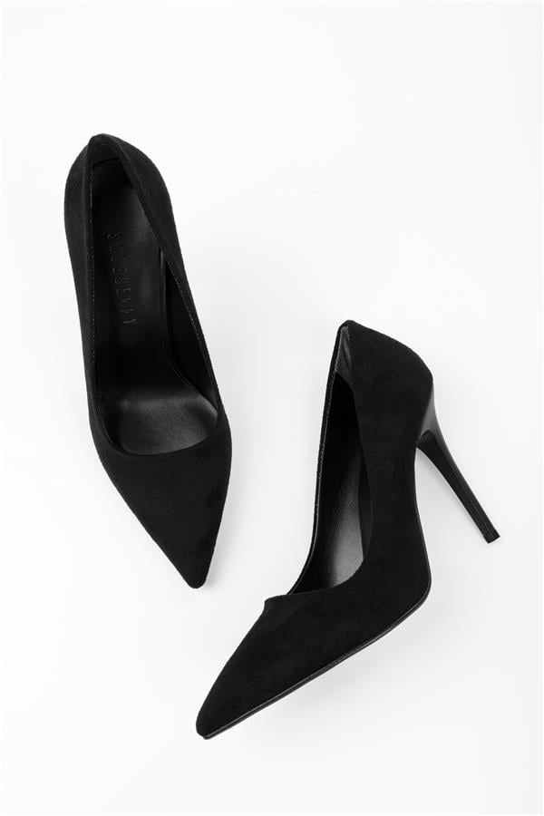 Kadın Sensei Siyah Süet Klasik Topuklu Stiletto