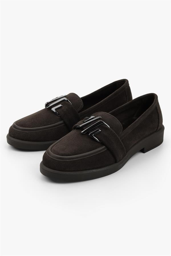 Kadın Sorell Kahve Süet Toka Detaylı Loafer