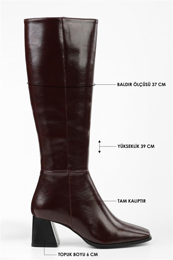 Kadın Stall Bordo Küt Burunlu Çizme