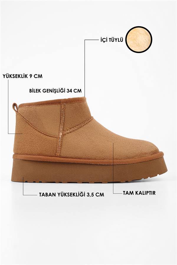 Kadın Uggys Taba İçi Tüylü Kısa Süet Düz Bot