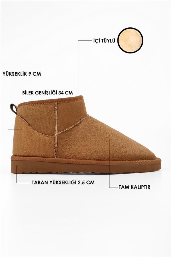 Kadın Upps Taba İçi Tüylü Kısa Süet Düz Bot