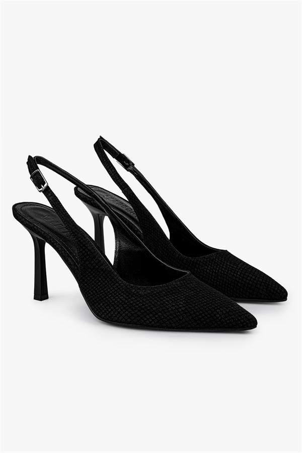 Kadın Vina Siyah Yılan Desenli Stiletto