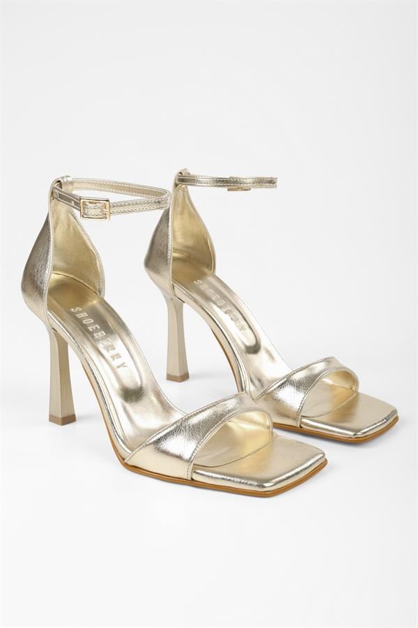 Kadın Vinetta Altın Kırışık Parlak Topuklu Ayakkabı