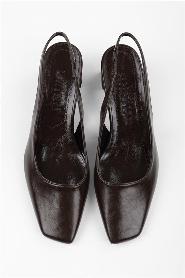 Kadın Vinte Acı Kahve Cilt Küt Burunlu Stiletto