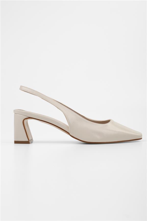 Kadın Vinte Ekru Cilt Küt Burunlu Stiletto