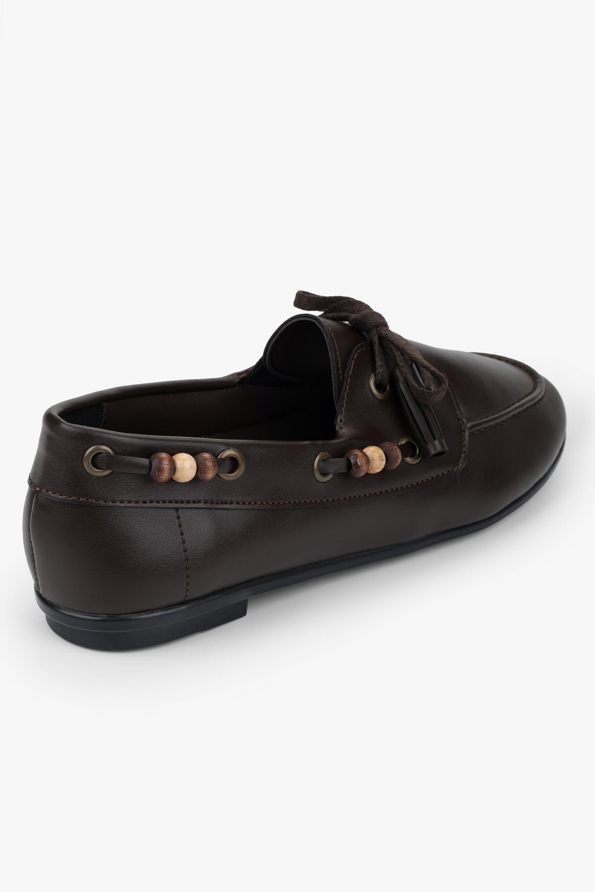 Kadın Costa Kahve Cilt Boncuk Aksesuarlı Bağcıklı Loafer · 3