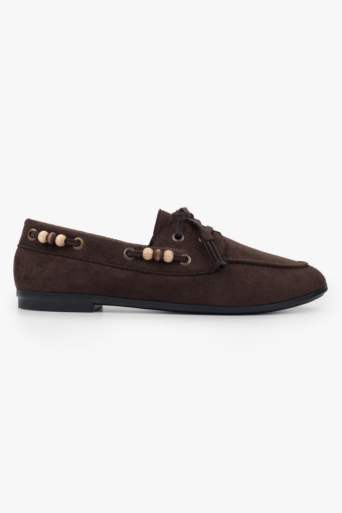 Kadın Costa Kahve Süet Boncuk Aksesuarlı Bağcıklı Loafer · 3