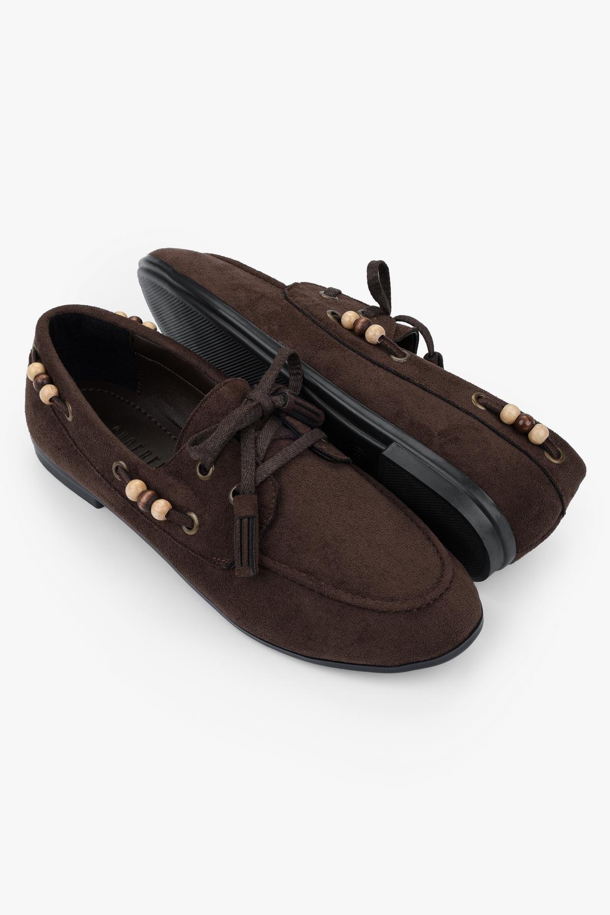 Kadın Costa Kahve Süet Boncuk Aksesuarlı Bağcıklı Loafer · 4
