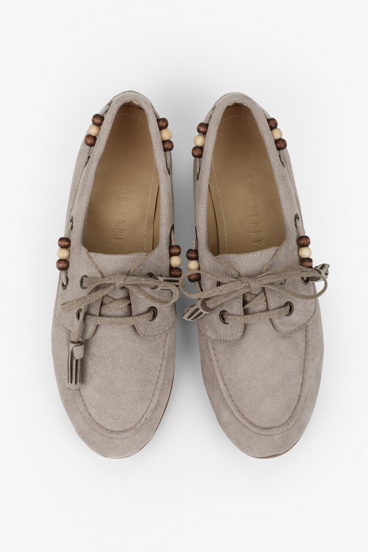 Kadın Costa Vizon Süet Boncuk Aksesuarlı Bağcıklı Loafer · 3