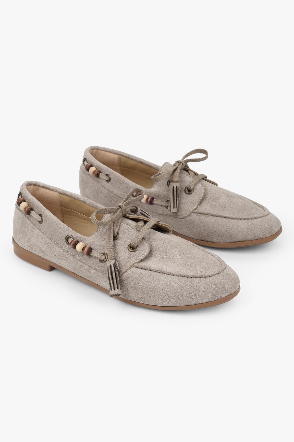 Kadın Costa Vizon Süet Boncuk Aksesuarlı Bağcıklı Loafer · 4