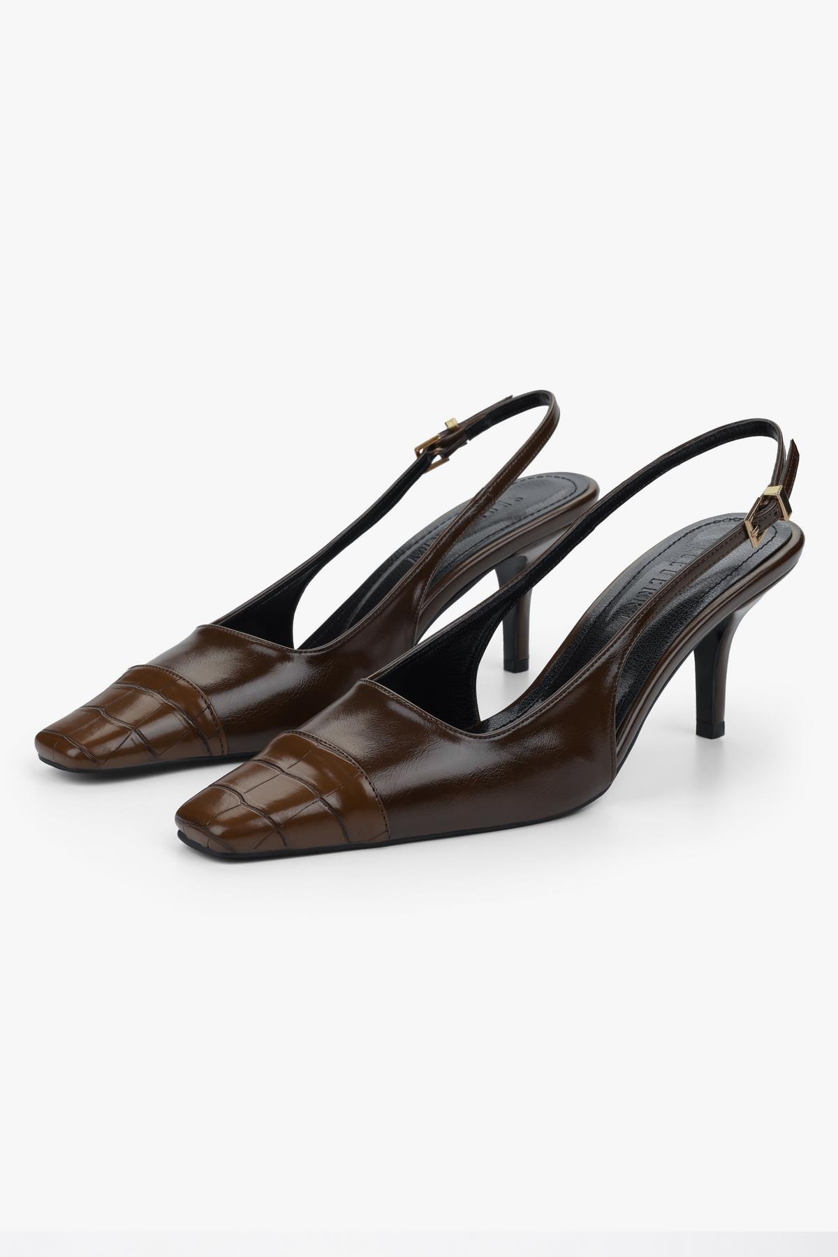 Kadın Dona Kahve Kroko Küt Burunlu Topuklu Stiletto · 4