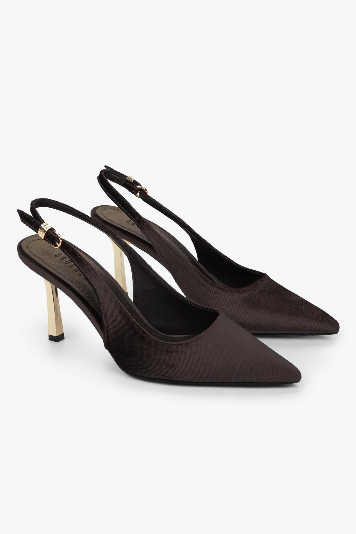 Kadın Hudson Kahve Kadife Gold Tokalı Stiletto