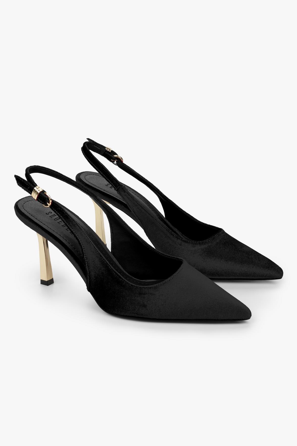 Kadın Hudson Siyah Kadife Gold Tokalı Stiletto · 2