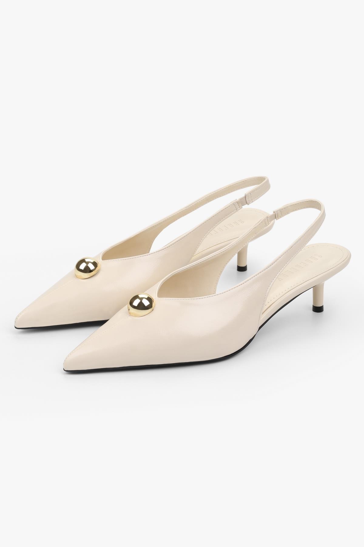 Kadın Kaelis Ekru Cilt Gold Toka Detaylı Mini Topuklu Stiletto · 3