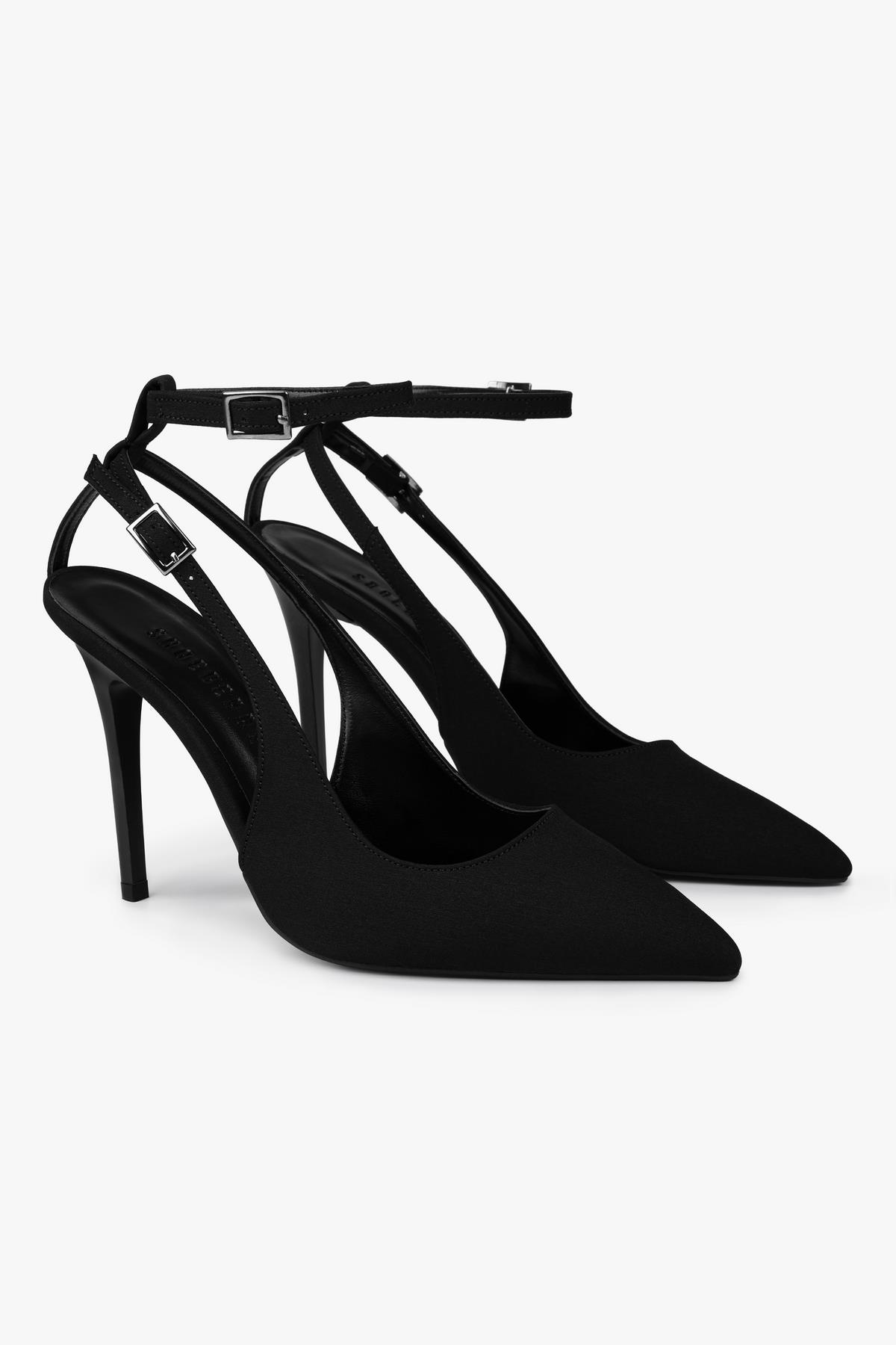 Kadın Mila Siyah Zara Saten Kemerli Bilekten Bağlı Stiletto · 2