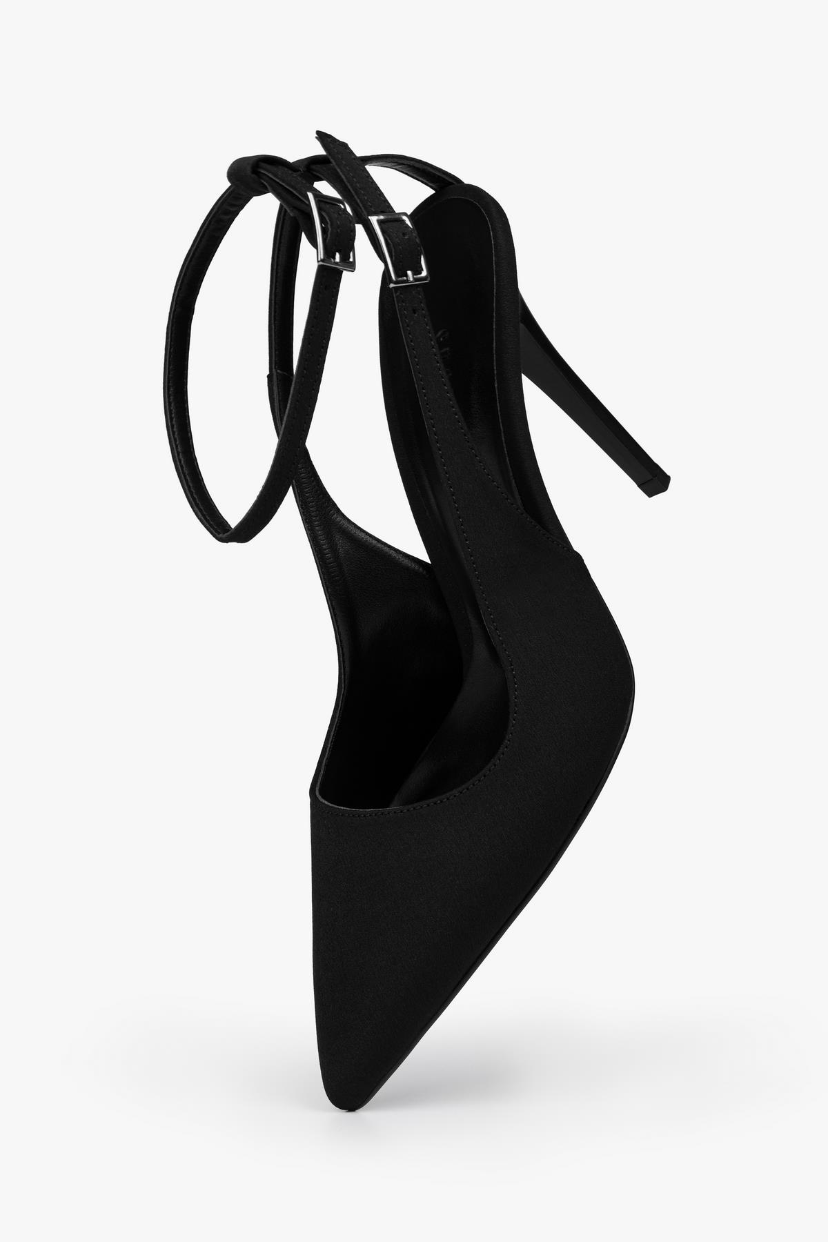 Kadın Mila Siyah Zara Saten Kemerli Bilekten Bağlı Stiletto · 4