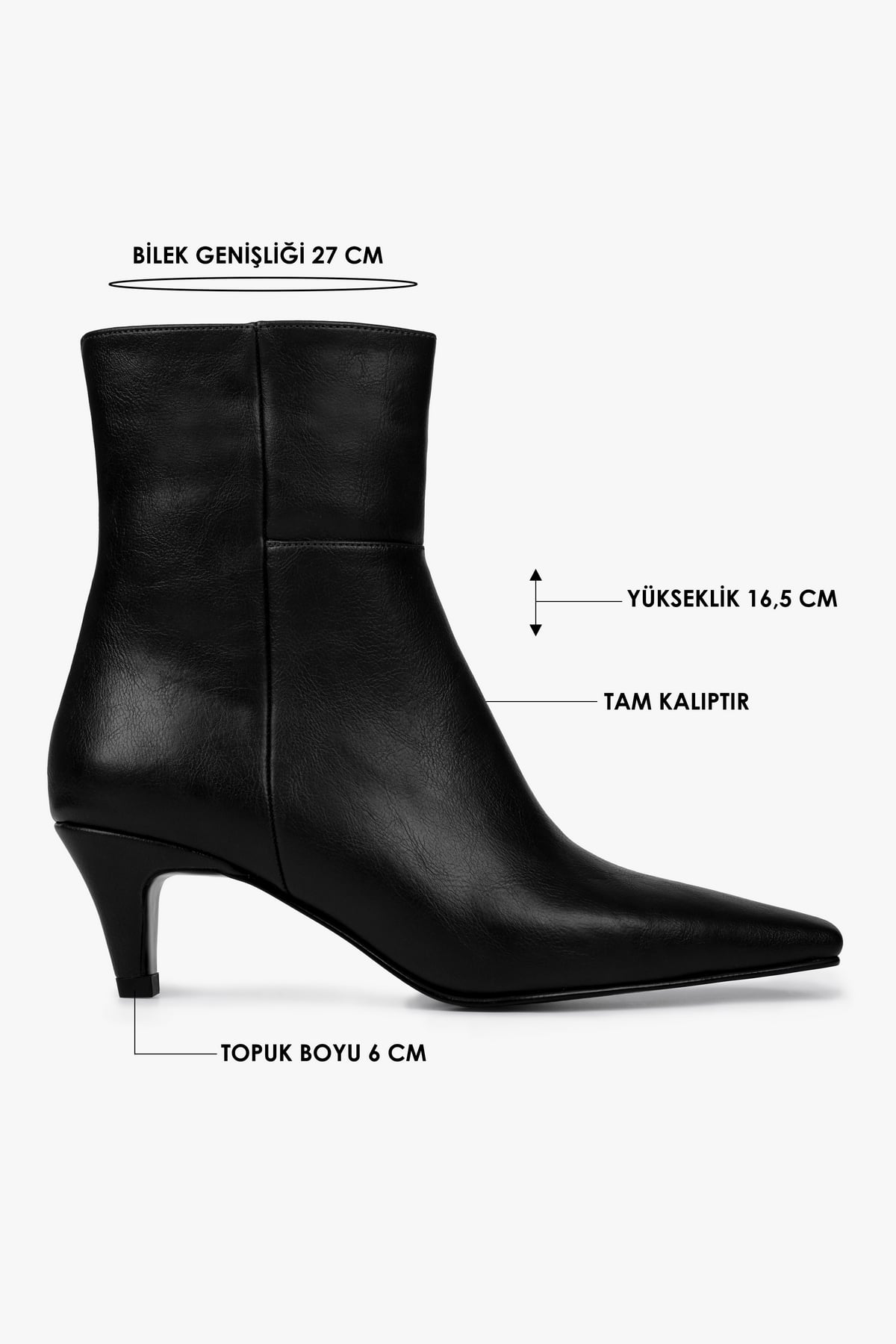 Kadın Noria Siyah Cilt Kısa Topuklu Bot · 2