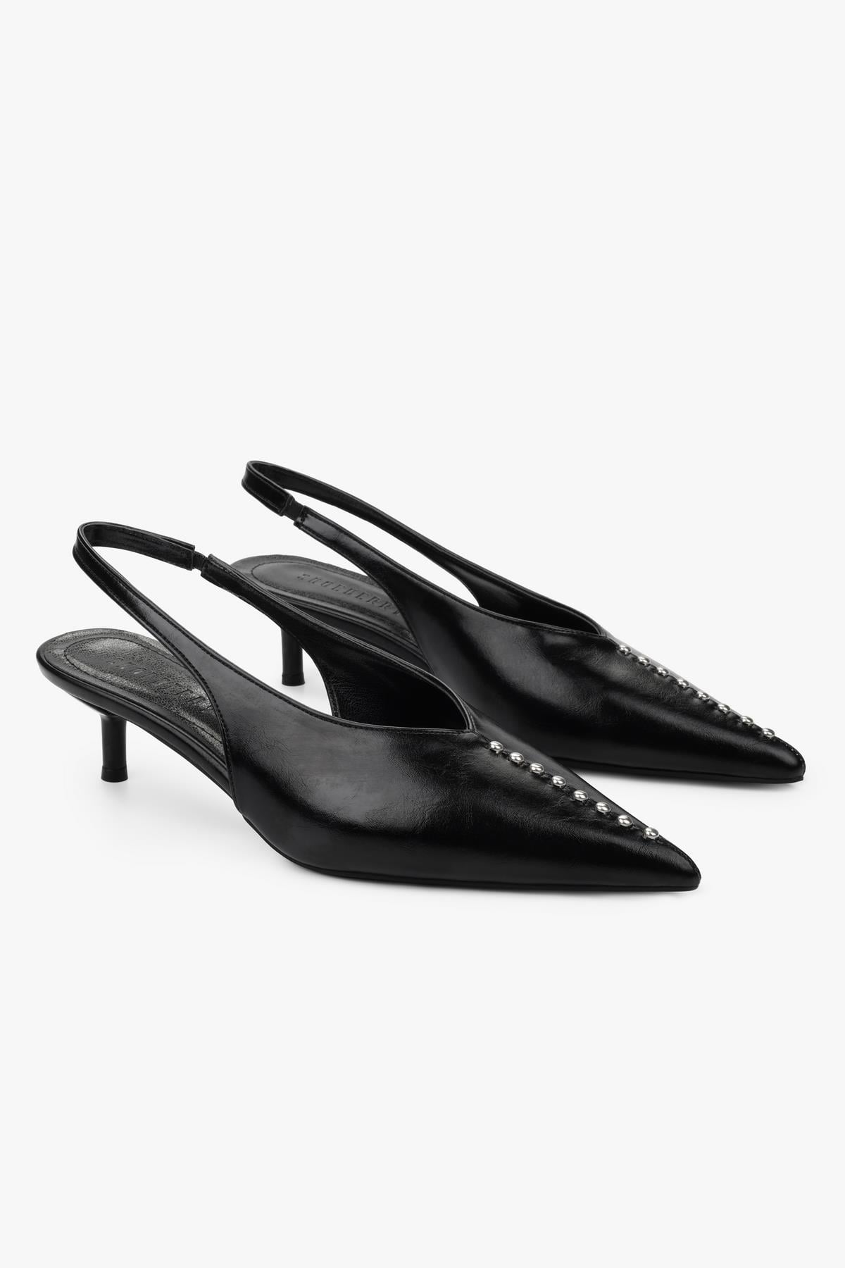 Kadın Roviel Siyah Cilt Trok Detaylı Stiletto
