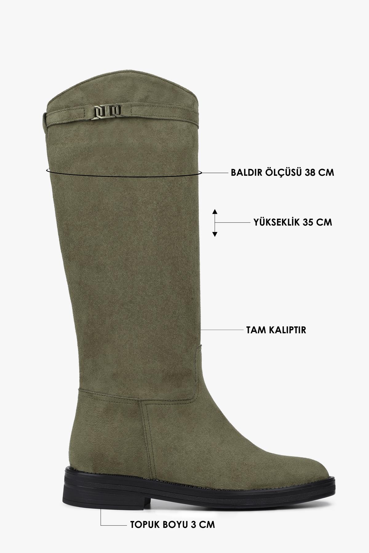 Kadın Valen Yağ Yeşili Süet Çizme · 2